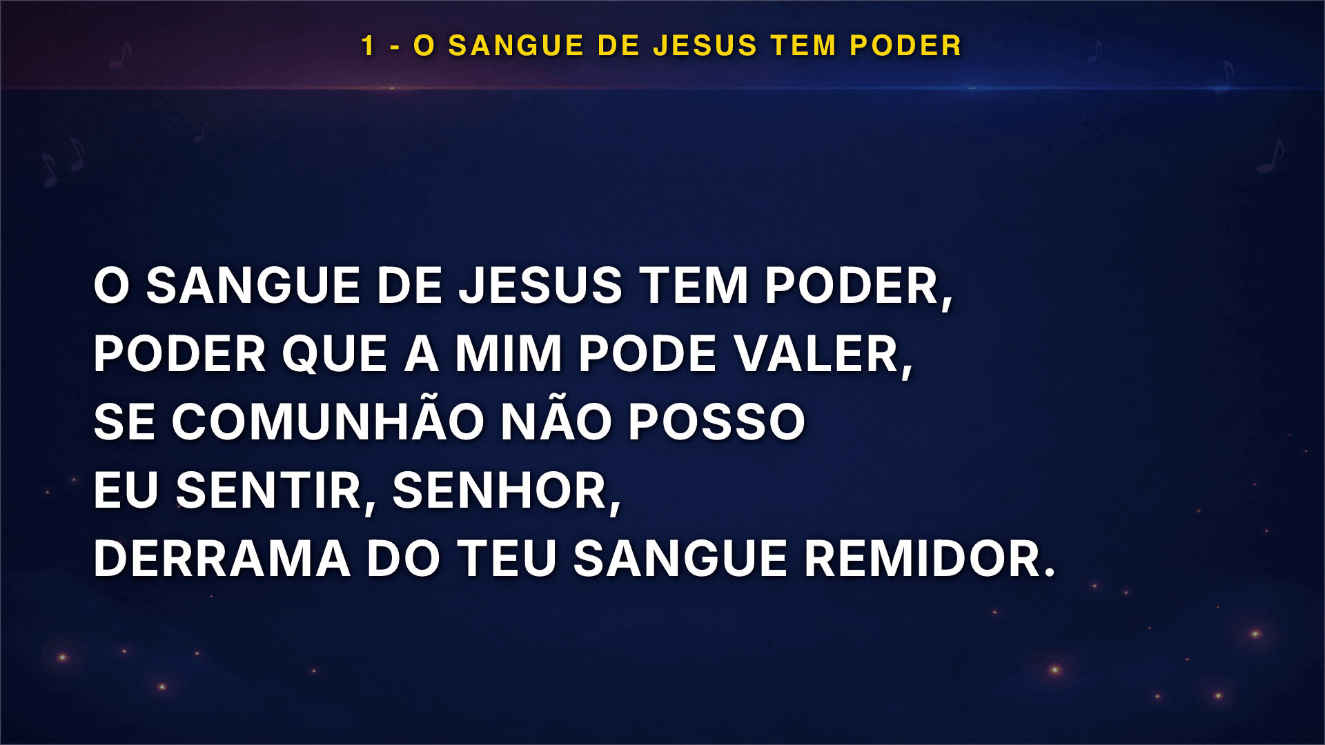 Telão projetando a letra do louvor Tu és Soberano