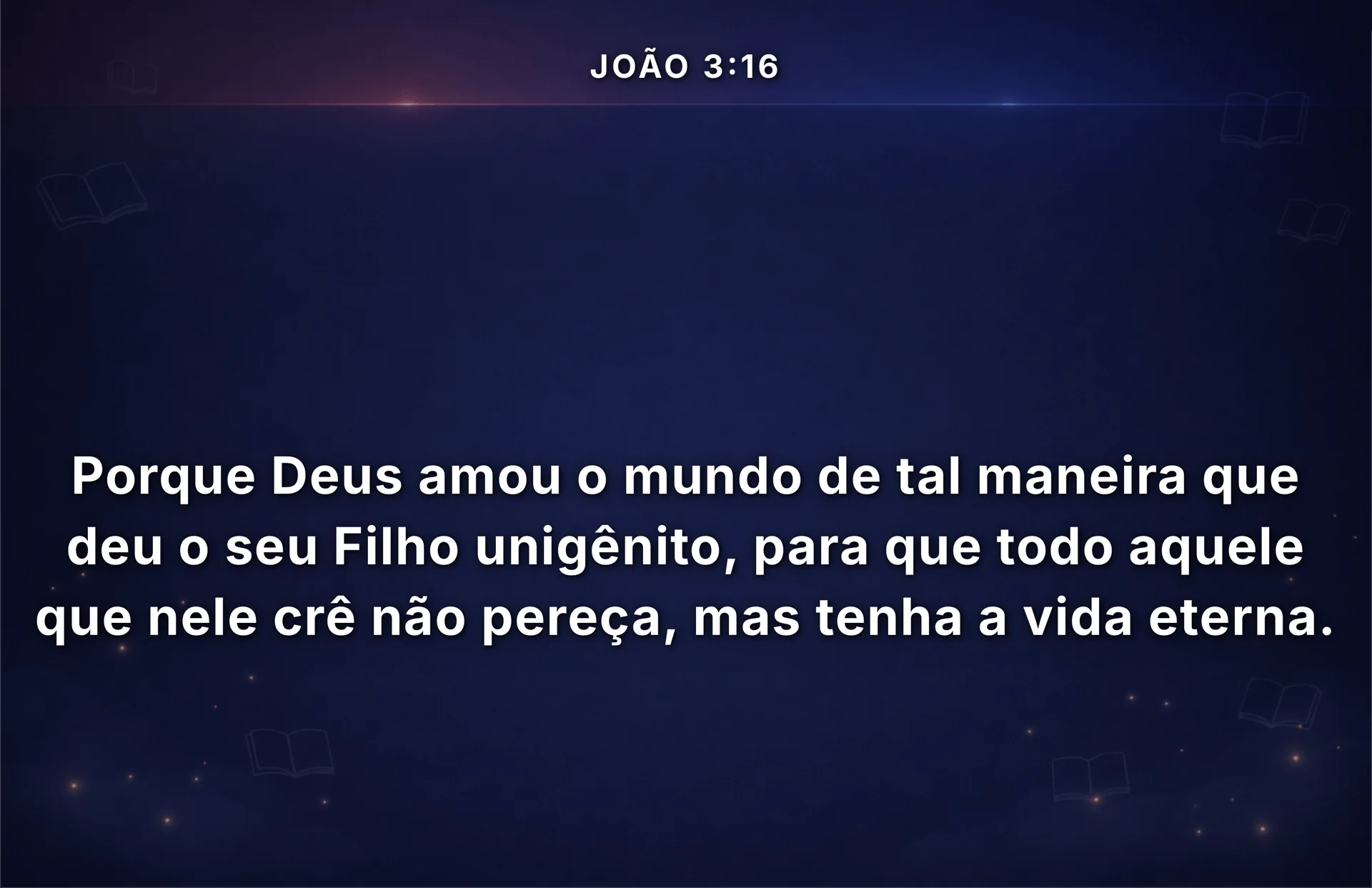 Telão em tela cheia mostrando um versículo da Bíblia centralizado, com a referência no alto.